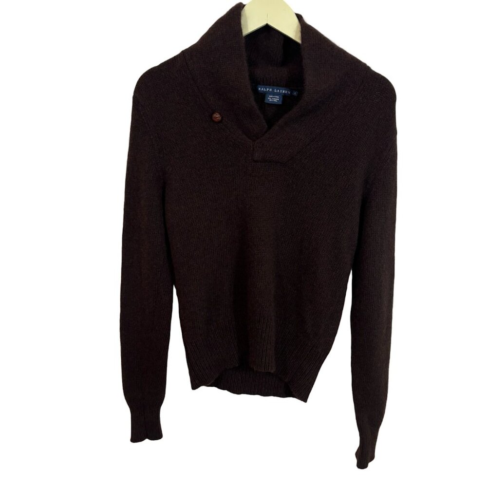 Vntg Ralph Lauren Men's Brown Cashmere Shawl Collar Button Sweater Old Money